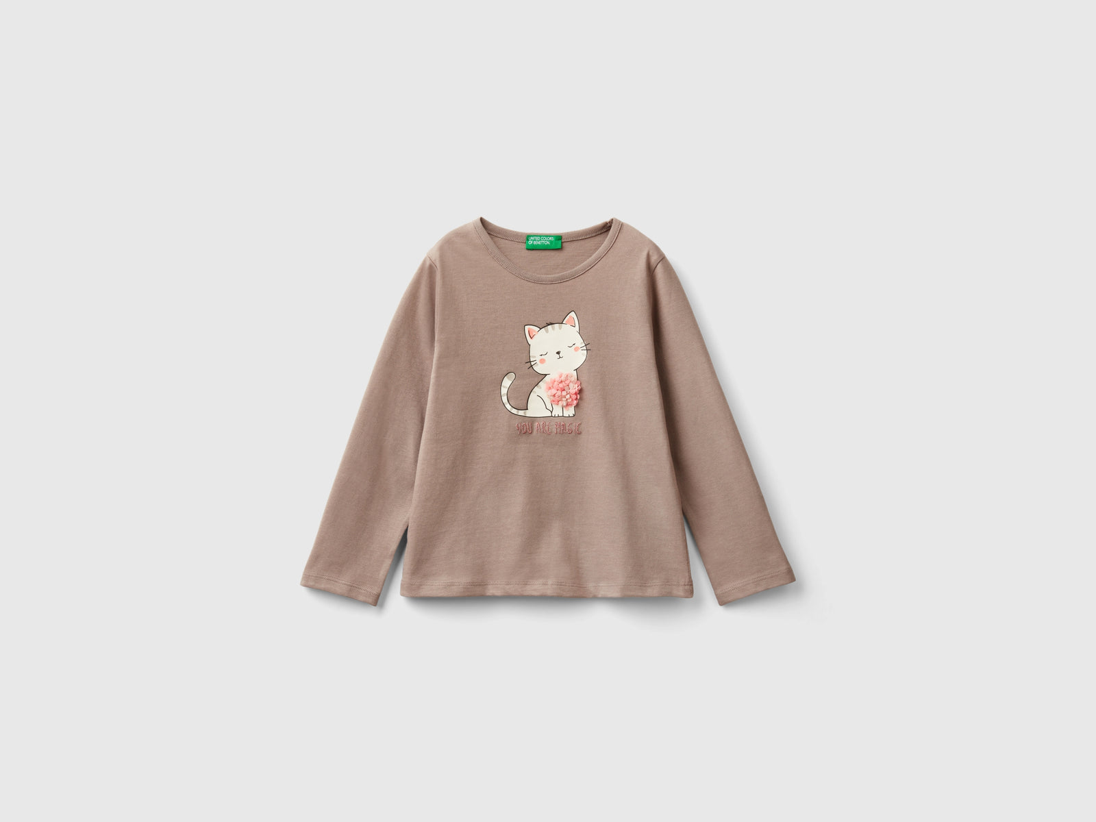 T-shirt con applicazione effetto petali da bimba tortora | Benetton Outlet