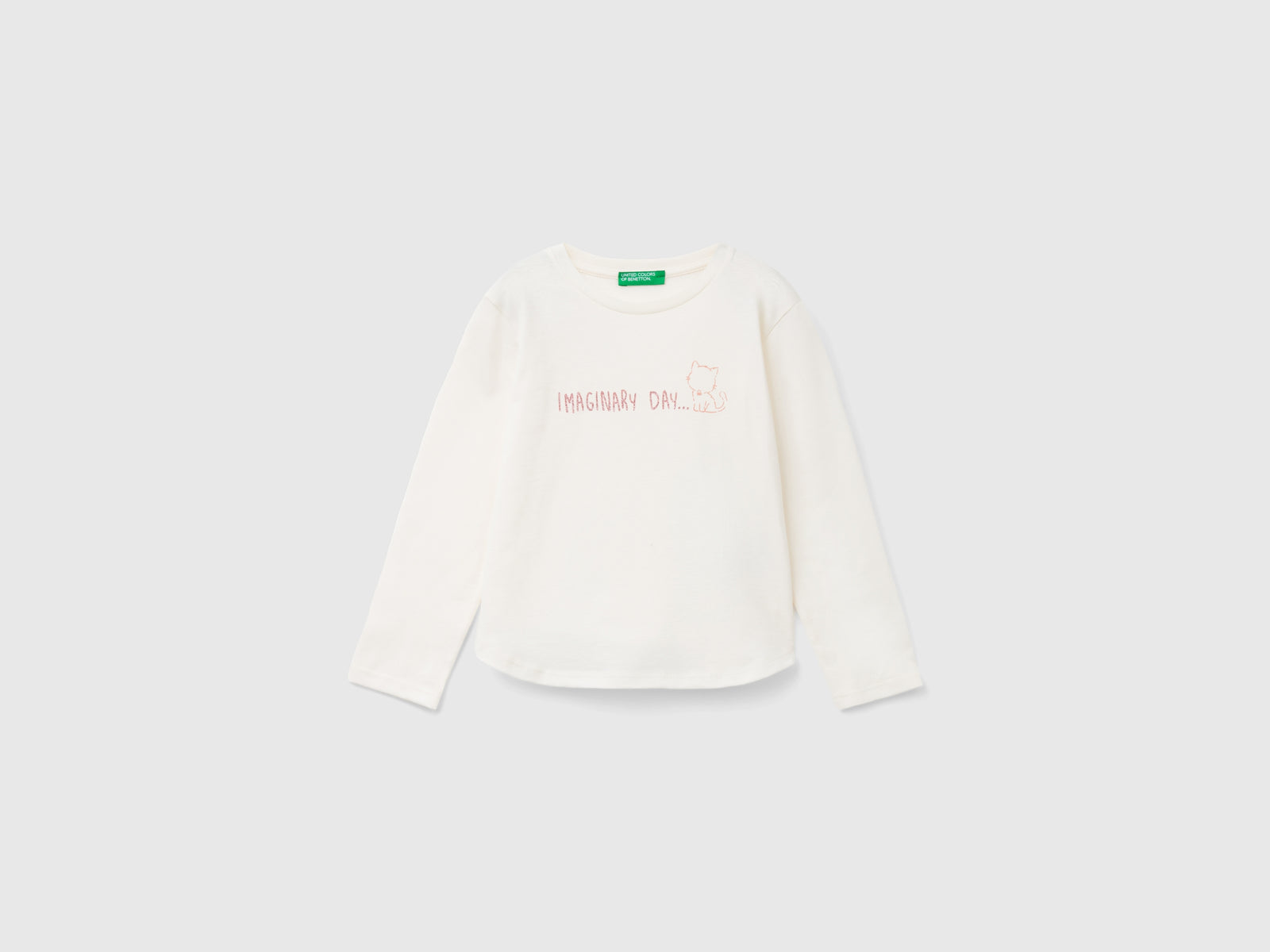 Maglietta stampa glitter in cotone bio da bimba bianco panna | Benetton Outlet