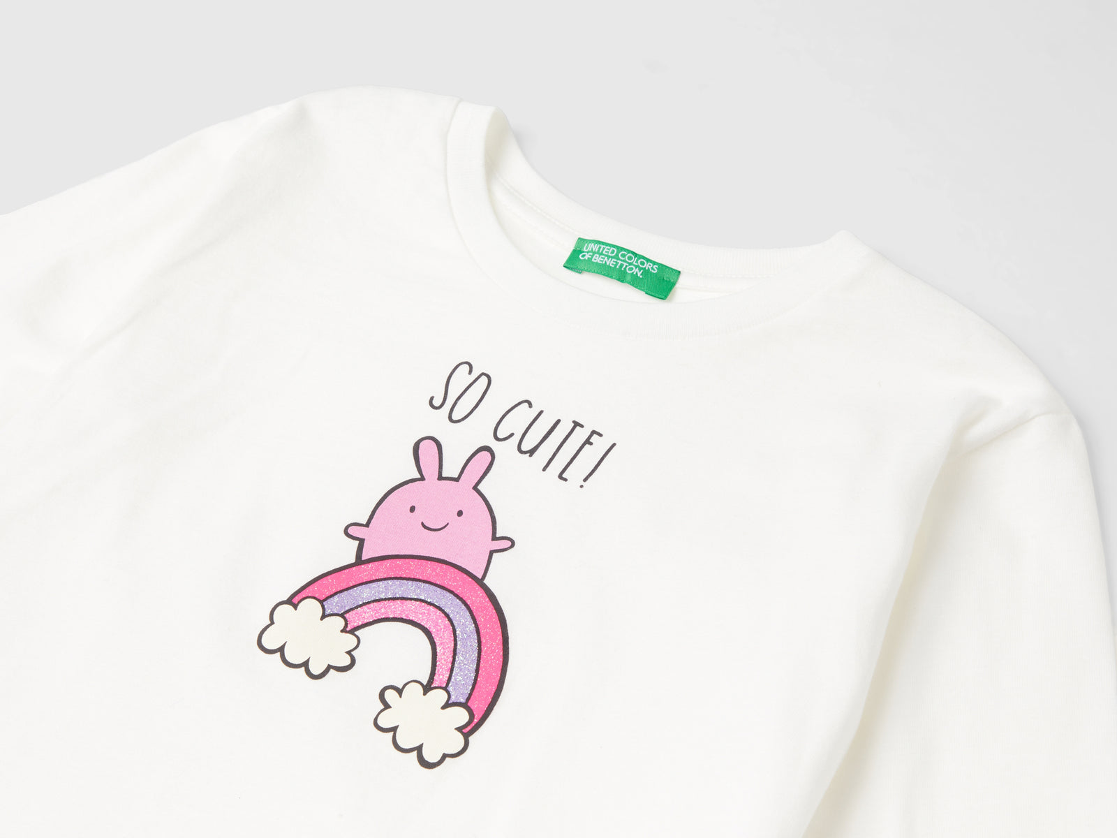 T-shirt in cotone bio con stampa da bimba bianco panna 3 | Benetton Outlet