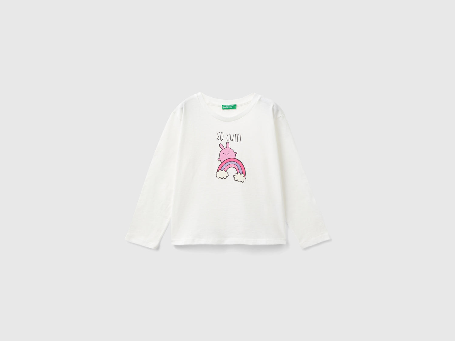 T-shirt in cotone bio con stampa da bimba bianco panna | Benetton Outlet