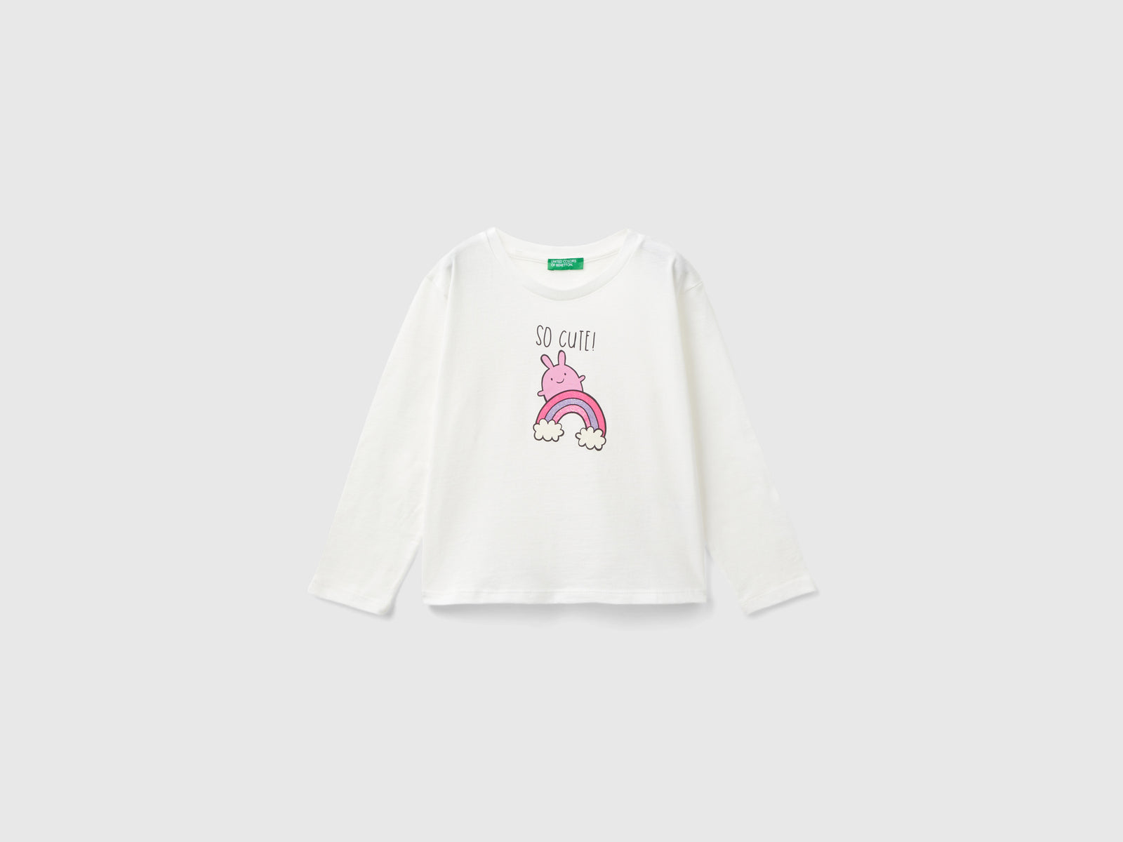 T-shirt in cotone bio con stampa da bimba bianco panna | Benetton Outlet