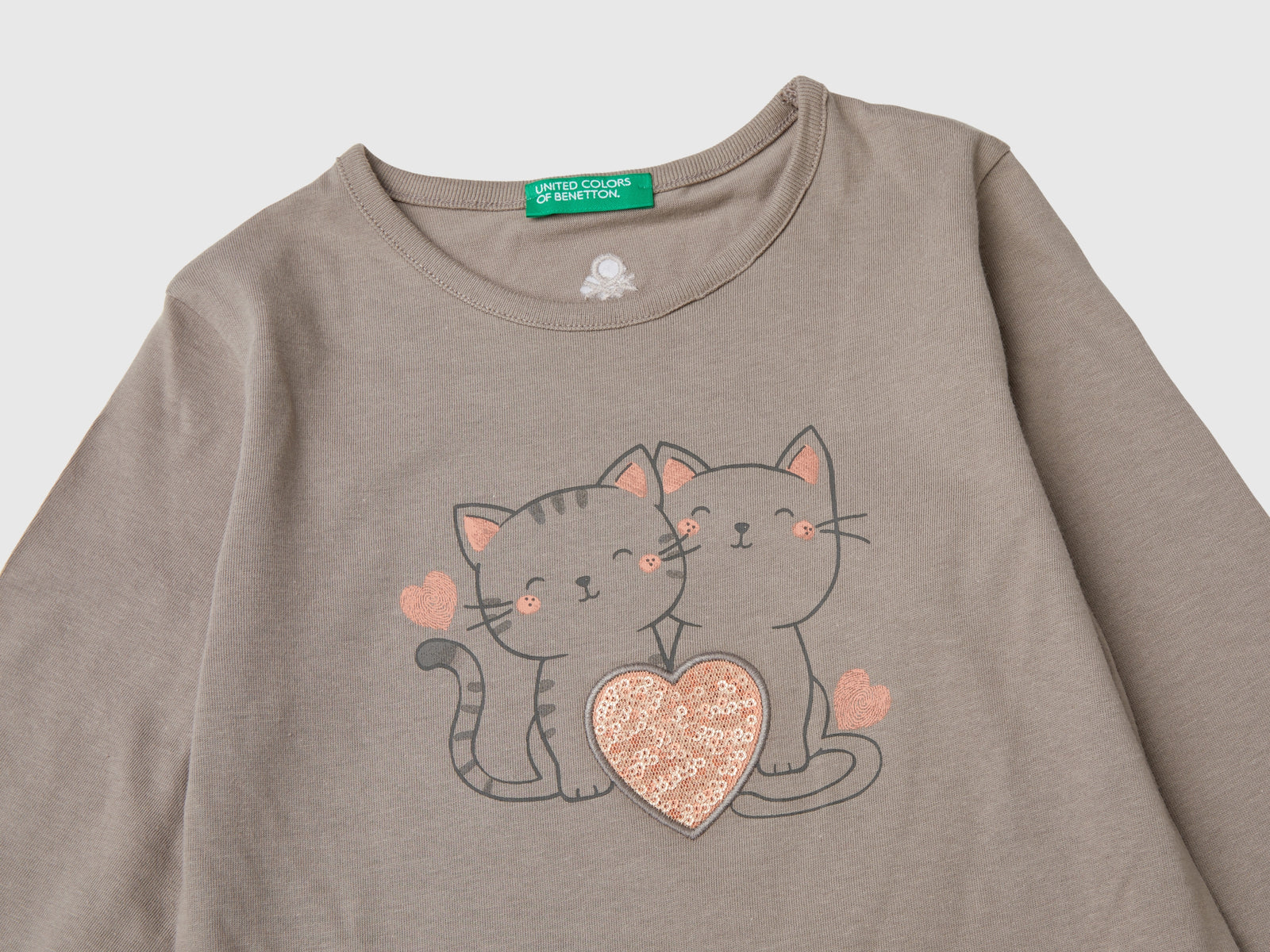 T-shirt con stampa e paillettes da bimba tortora 3 | Benetton Outlet