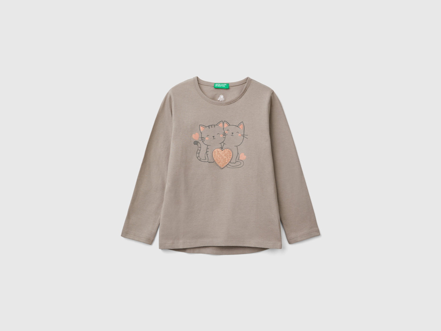 T-shirt con stampa e paillettes da bimba tortora | Benetton Outlet