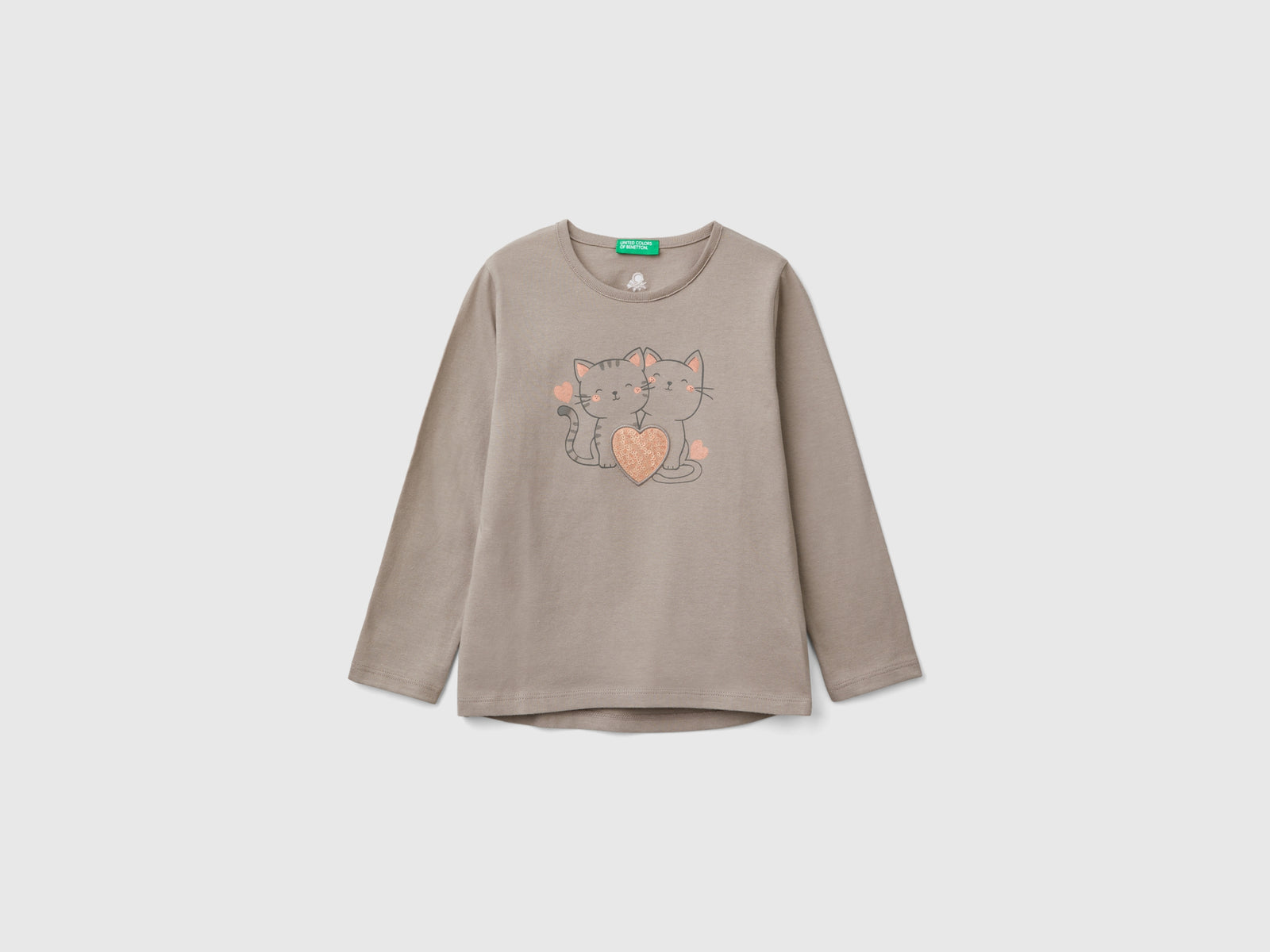 T-shirt con stampa e paillettes da bimba tortora | Benetton Outlet