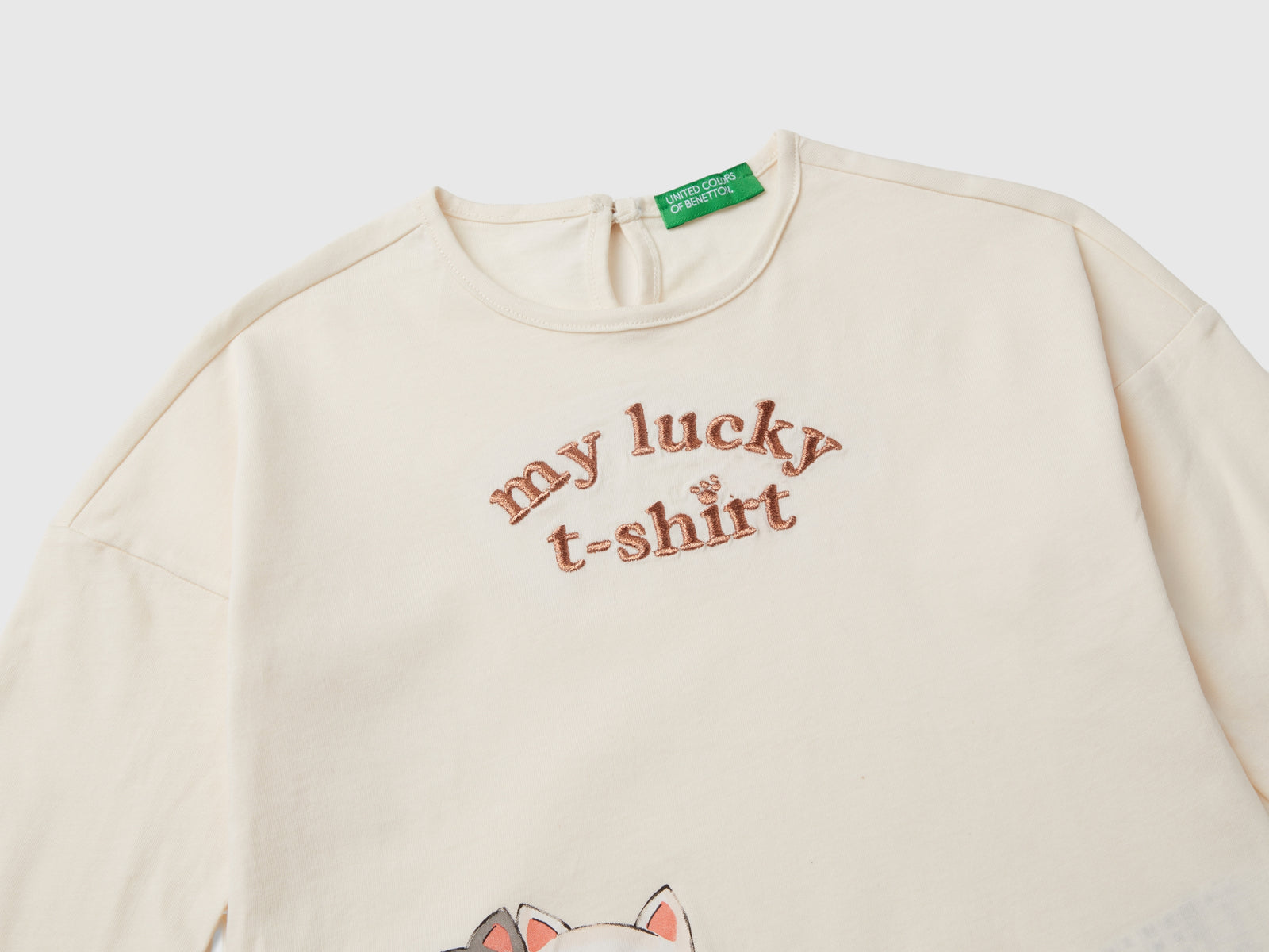 T-shirt con stampa gattini da bimba bianco panna 3 | Benetton Outlet