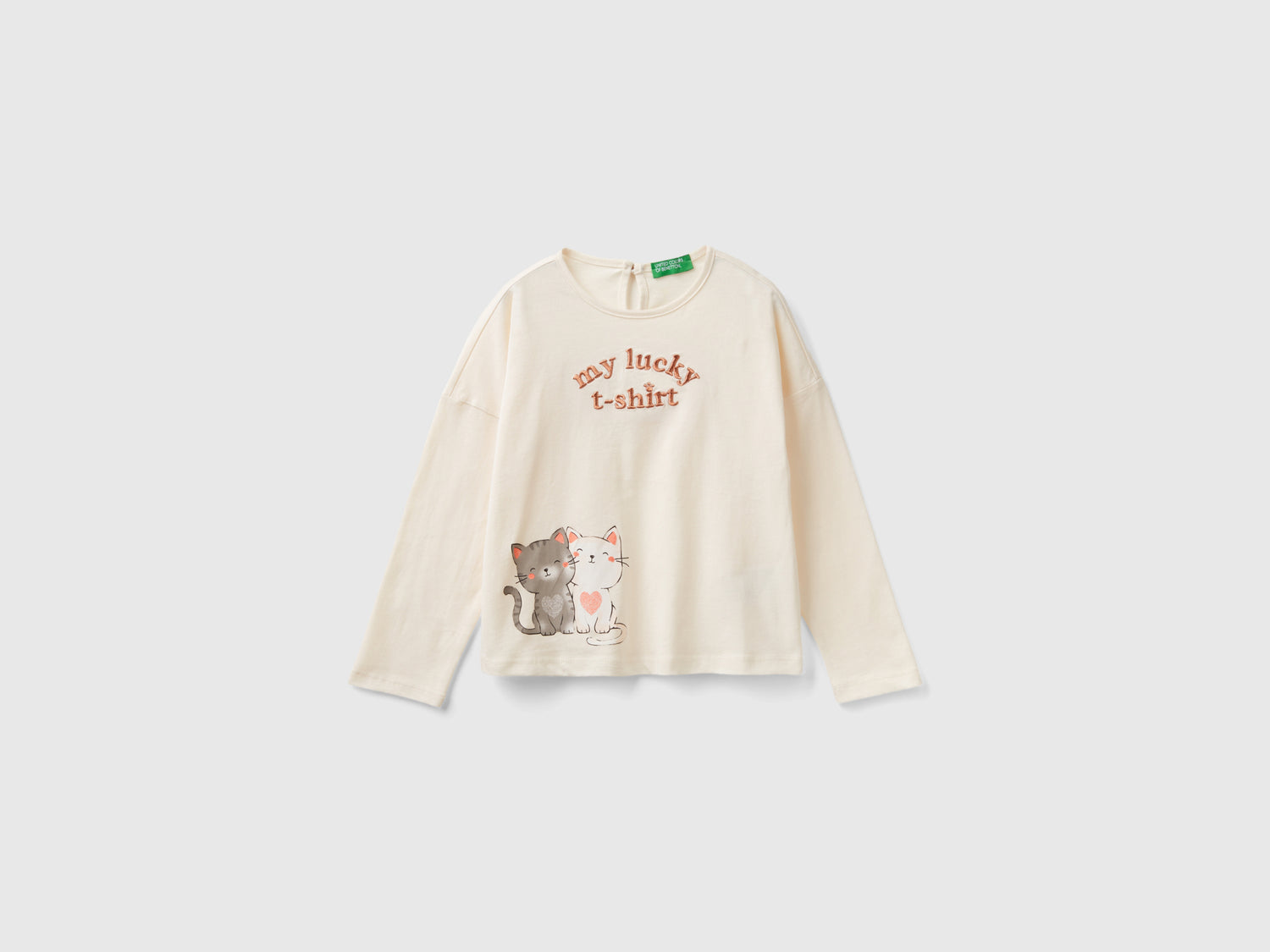 T-shirt con stampa gattini da bimba bianco panna | Benetton Outlet