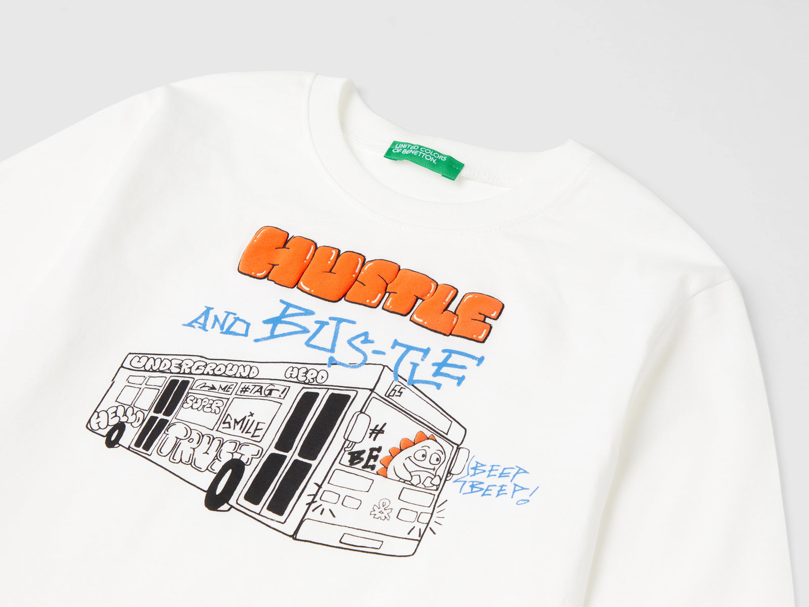 Maglietta con stampa in cotone bio da bimbo bianco panna 3 | Benetton Outlet