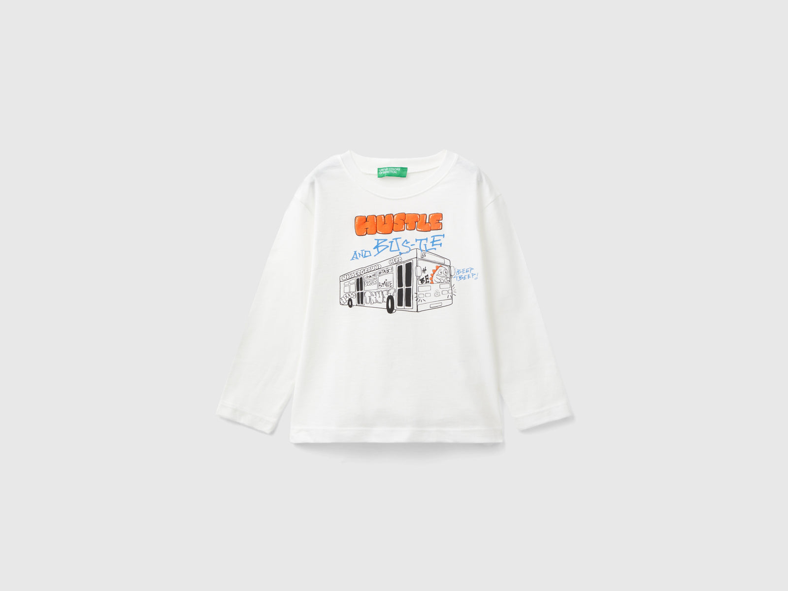 Maglietta con stampa in cotone bio da bimbo bianco panna | Benetton Outlet