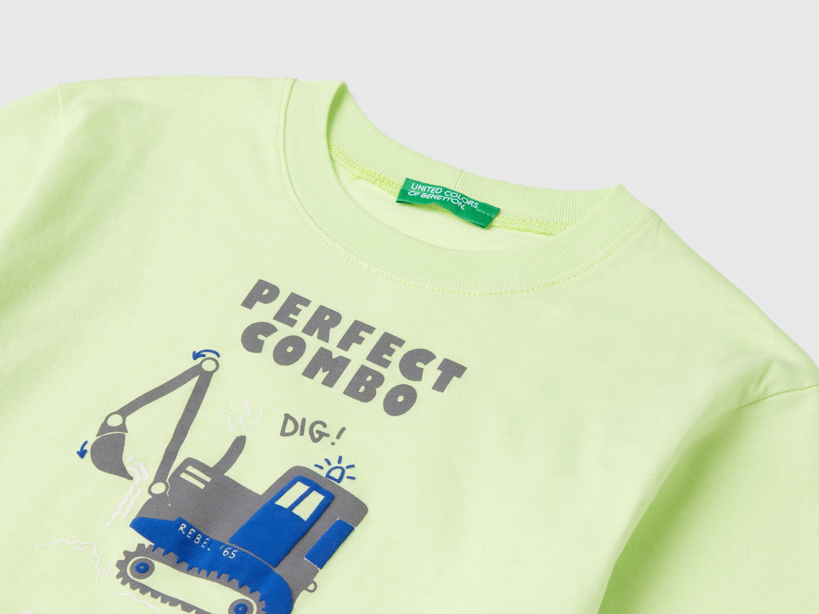 Maglietta con stampa in cotone bio da bimbo lime 3 | Benetton Outlet