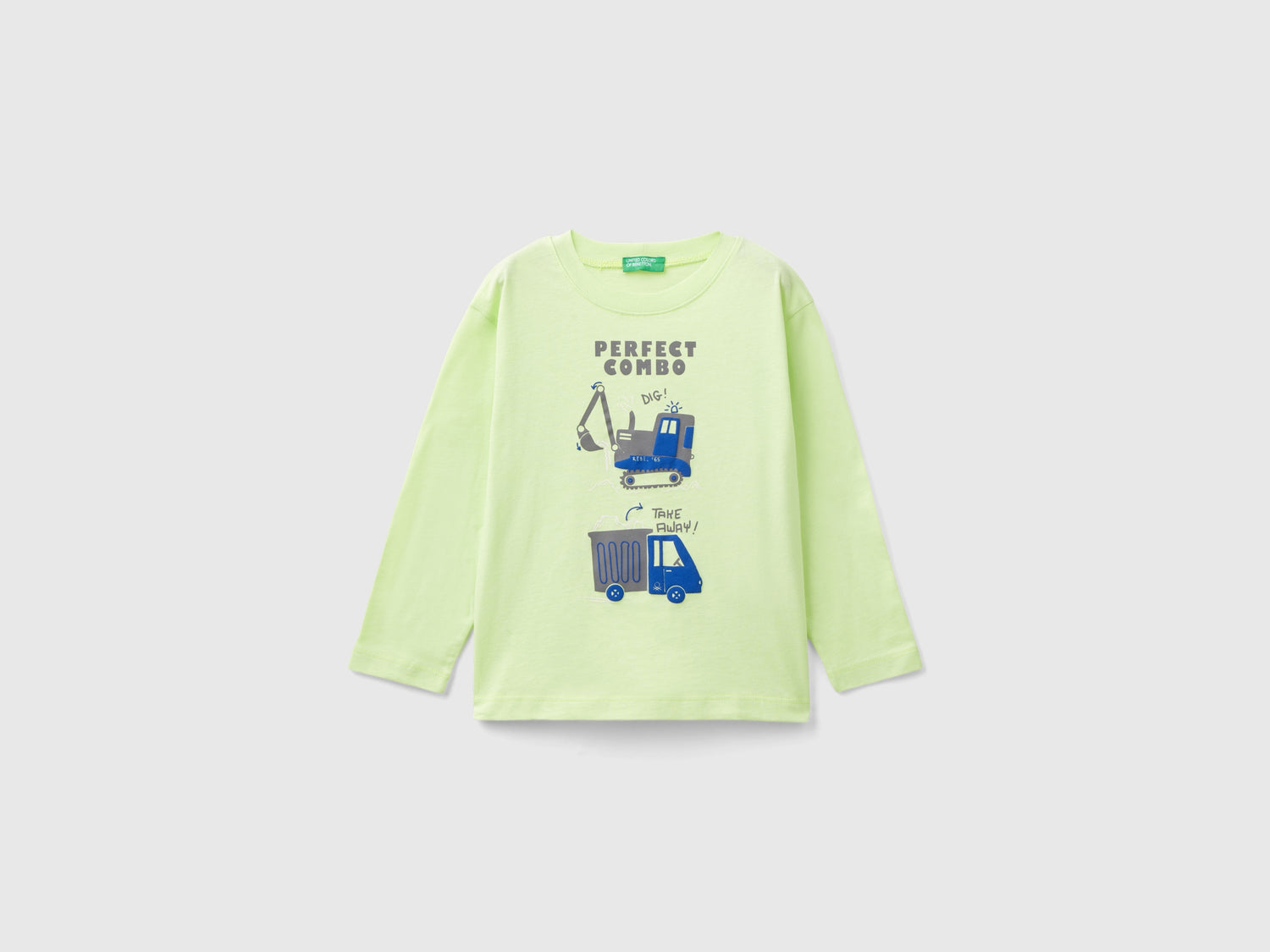 Maglietta con stampa in cotone bio da bimbo lime | Benetton Outlet