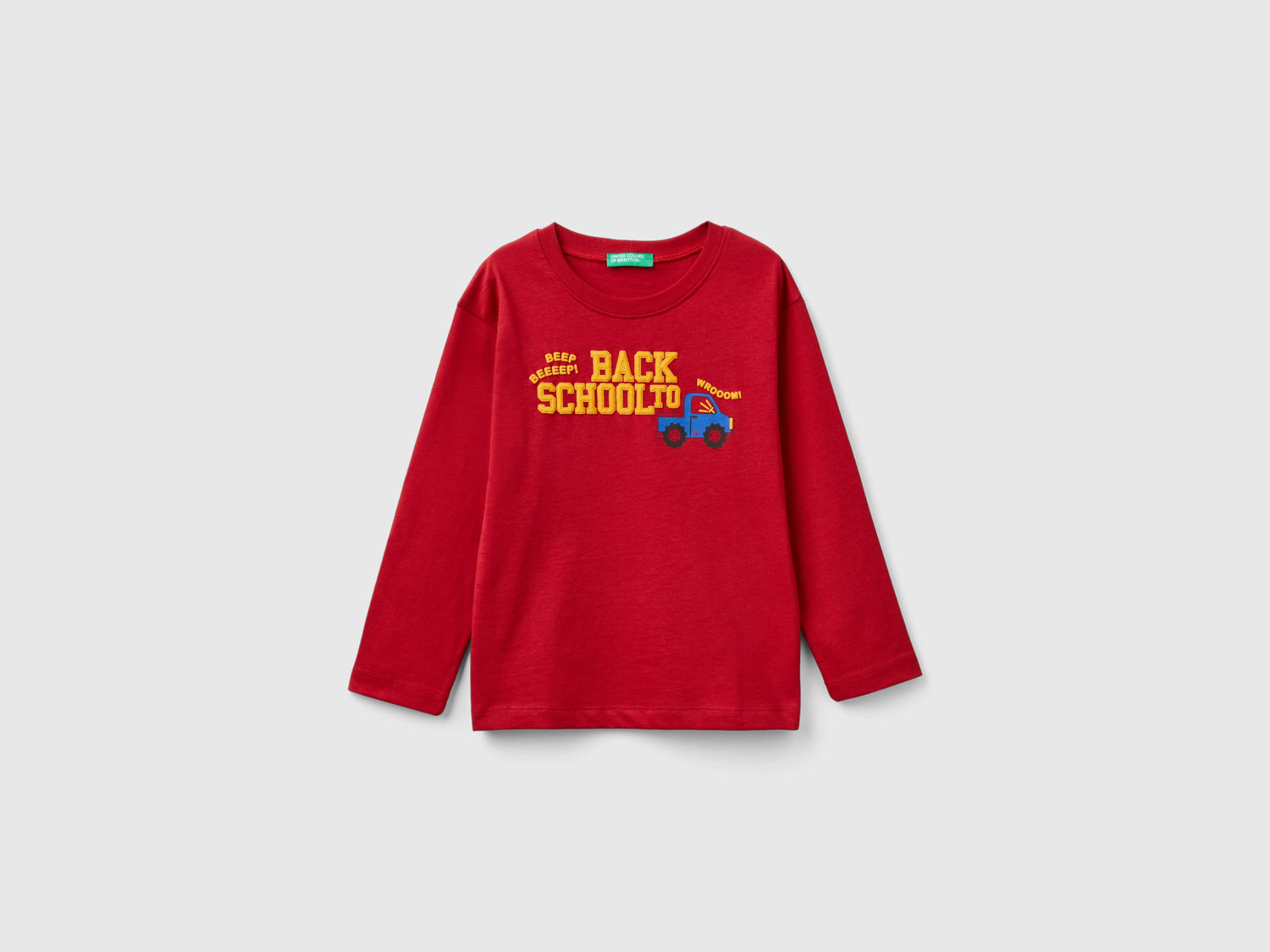 Maglietta con stampa in cotone bio da bimbo rosso | Benetton Outlet