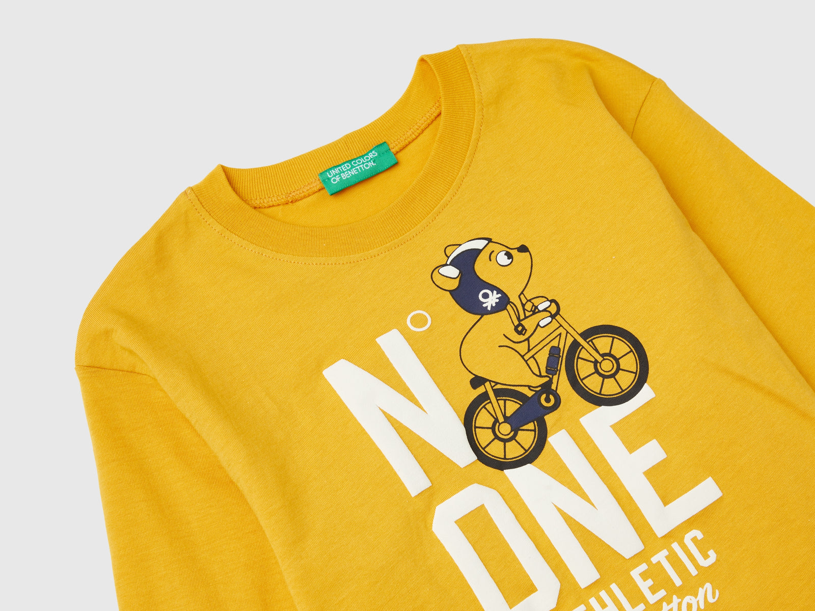 Maglietta con stampa in cotone bio da bimbo senape 3 | Benetton Outlet