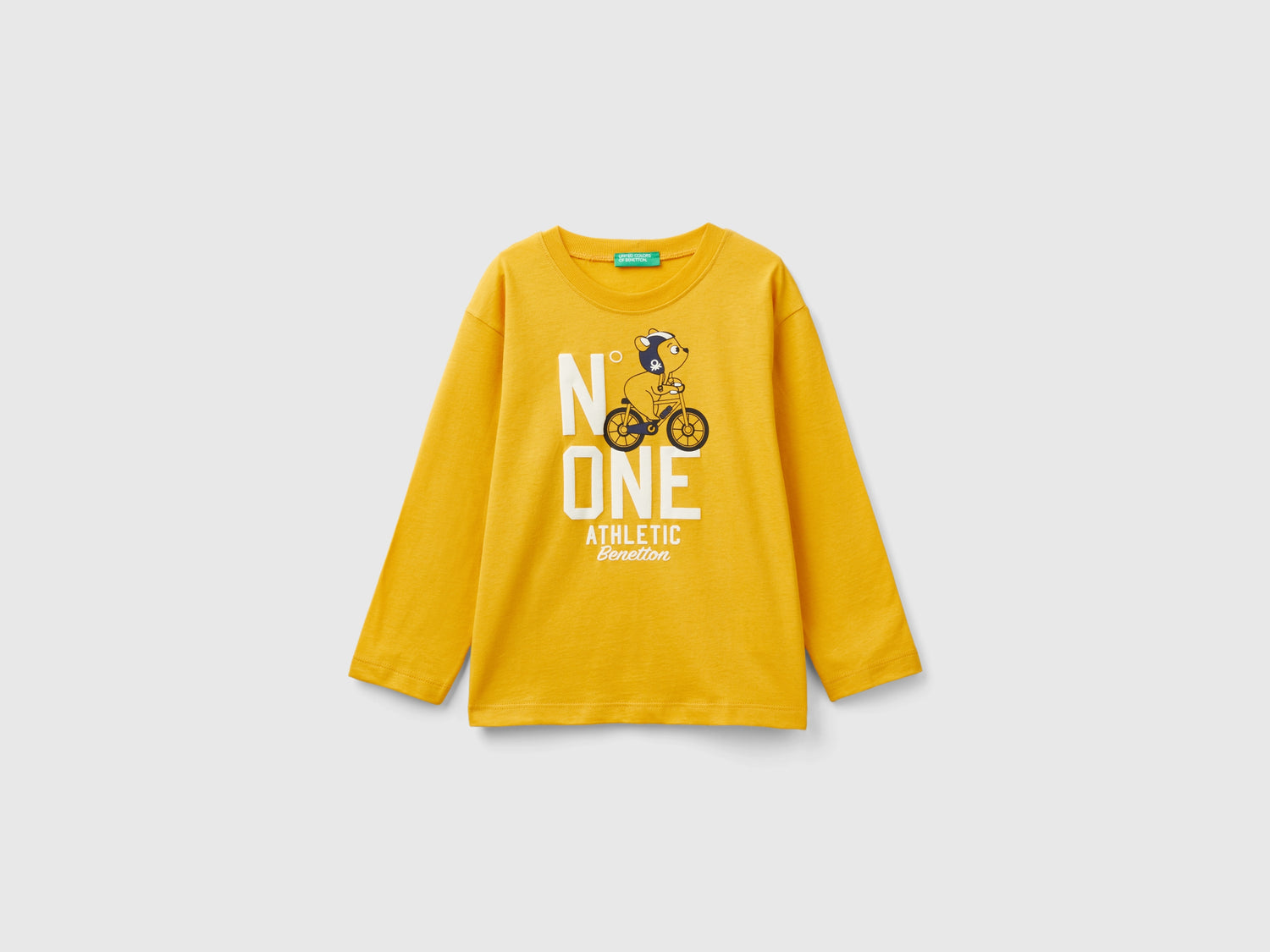 Maglietta con stampa in cotone bio da bimbo senape | Benetton Outlet