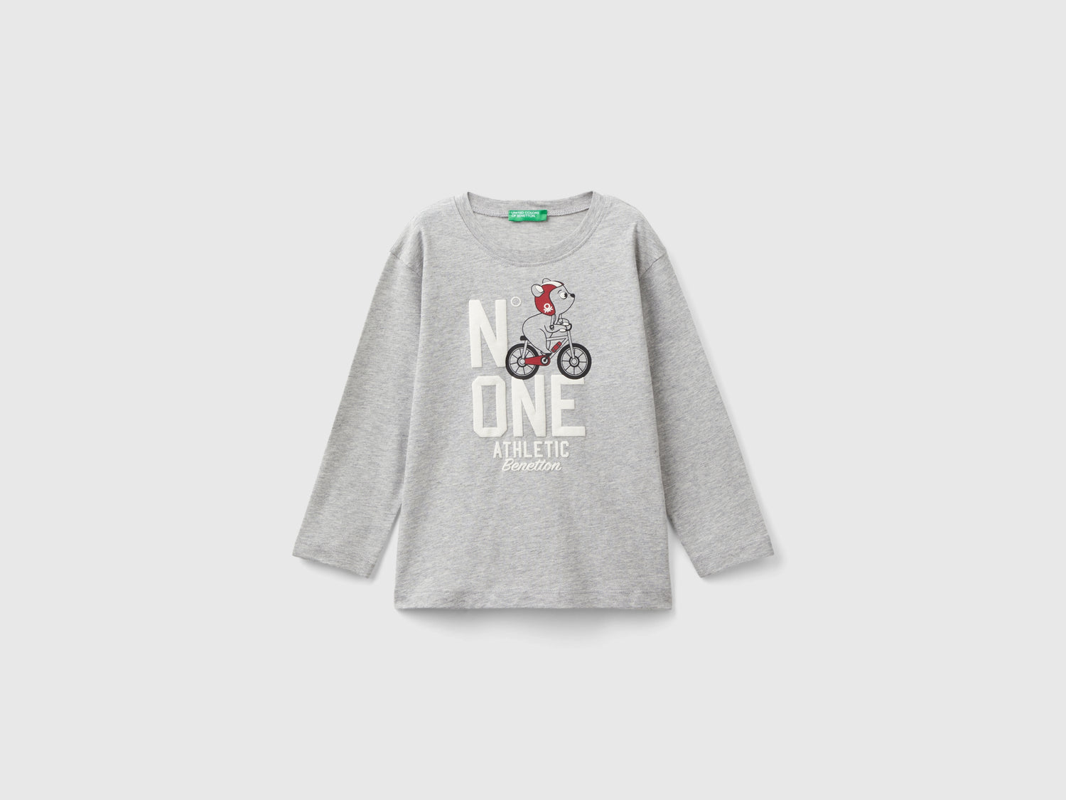 Maglietta con stampa in cotone bio da bimbo grigio chiaro | Benetton Outlet