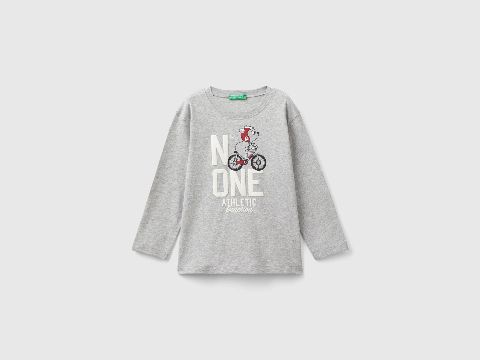 Maglietta con stampa in cotone bio da bimbo grigio chiaro | Benetton Outlet