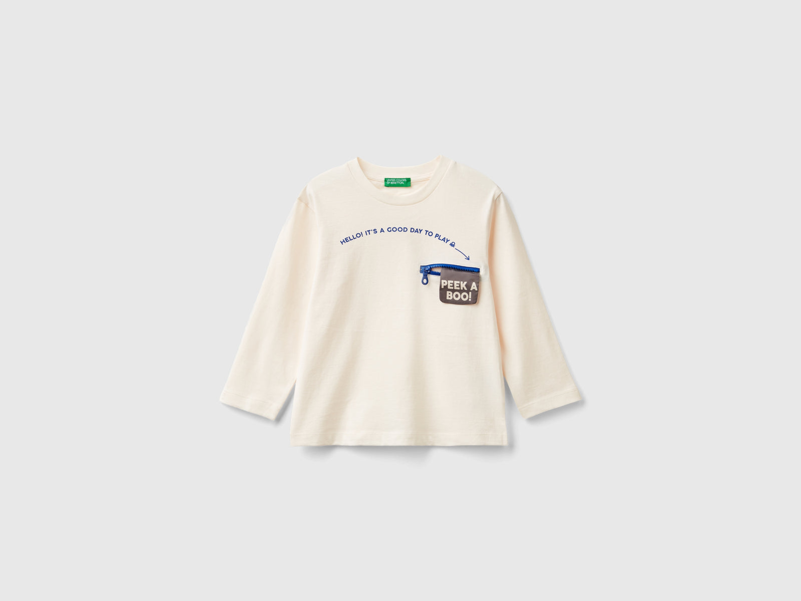 T-shirt con stampa e applicazione da bimbo bianco panna | Benetton Outlet