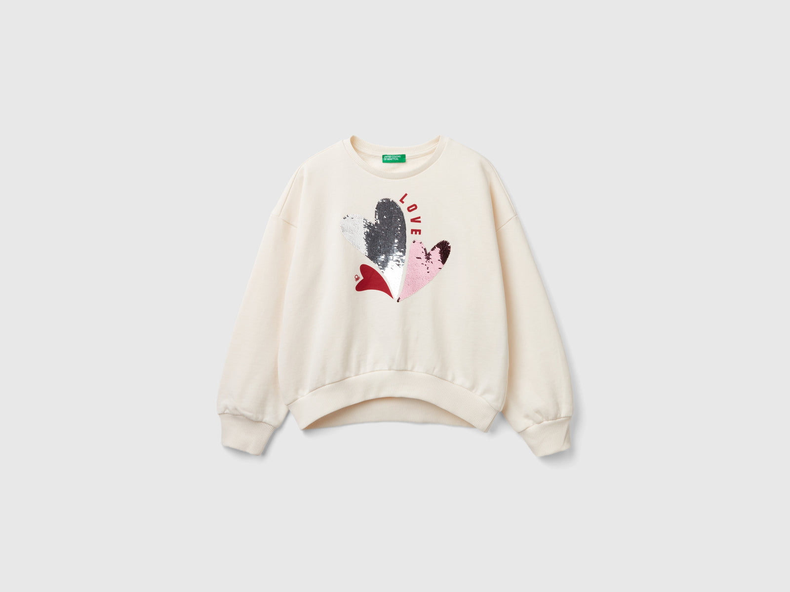 Felpa con paillettes da bambina bianco panna | Benetton Outlet
