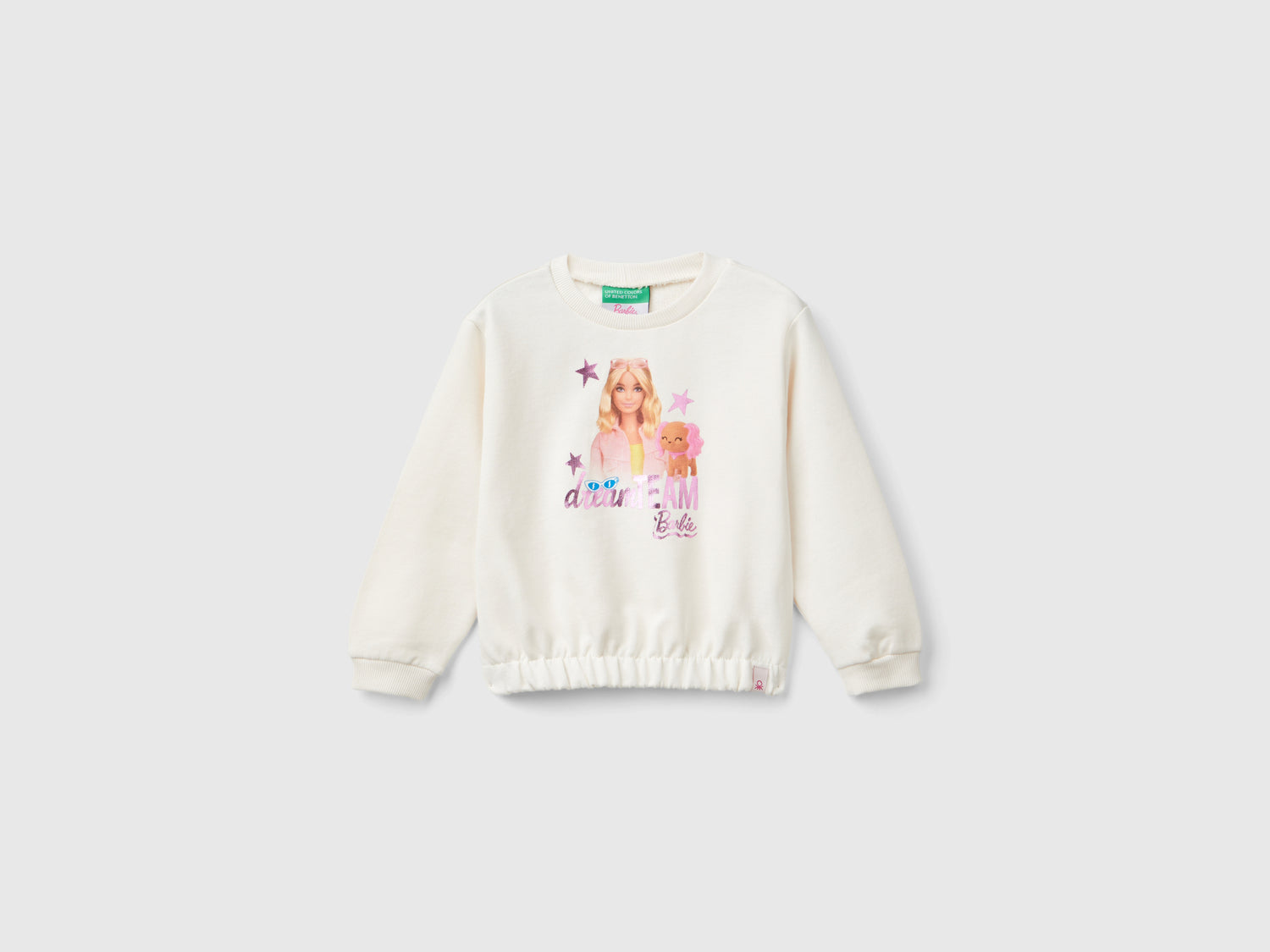 Felpa Barbie panna con stampa laminata da bimba bianco panna | Benetton Outlet