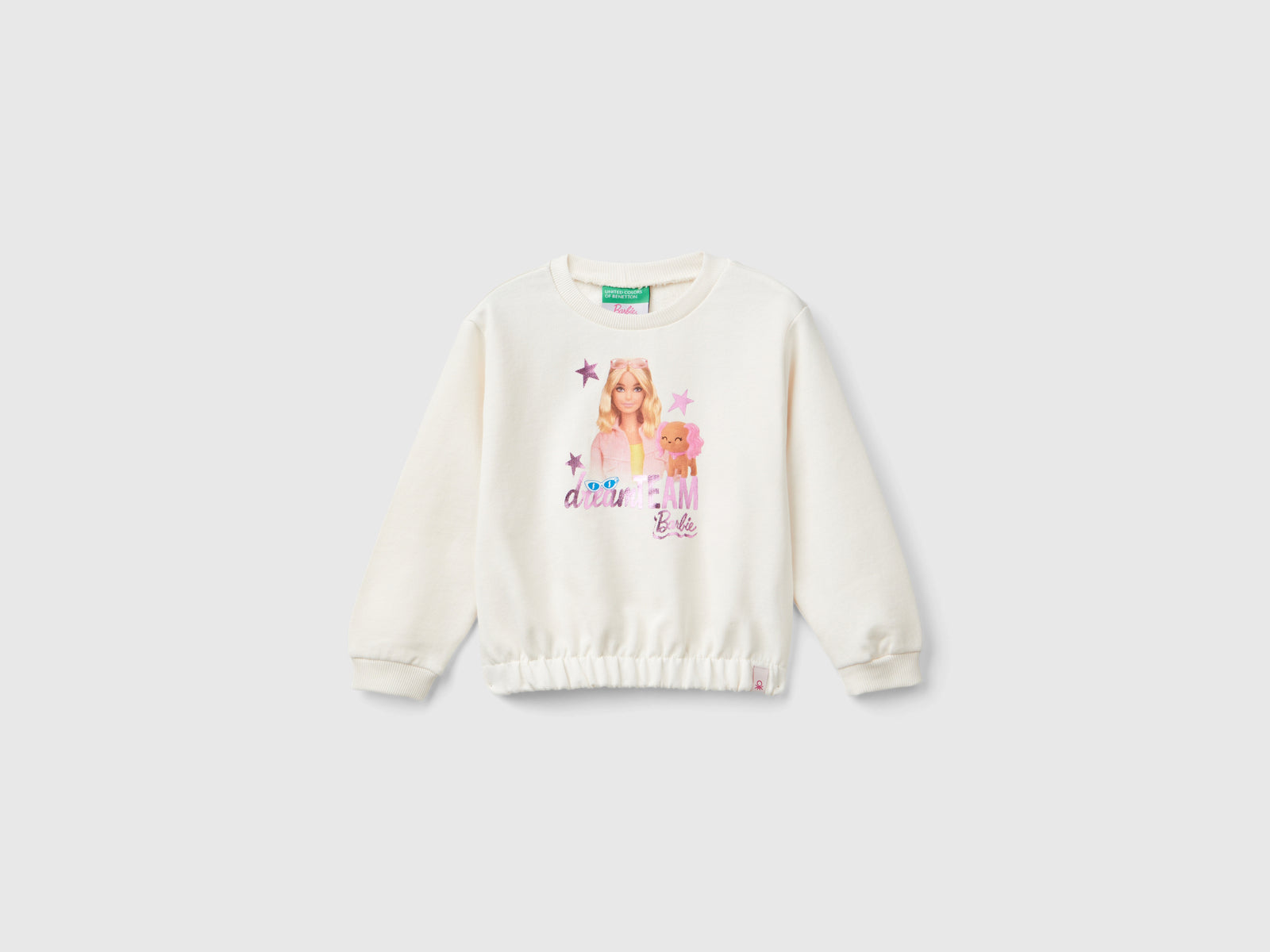 Felpa Barbie panna con stampa laminata da bimba bianco panna | Benetton Outlet