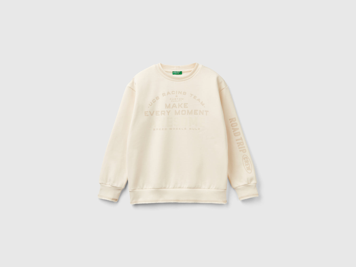 Felpa con stampa effetto velluto da bambino bianco panna | Benetton Outlet