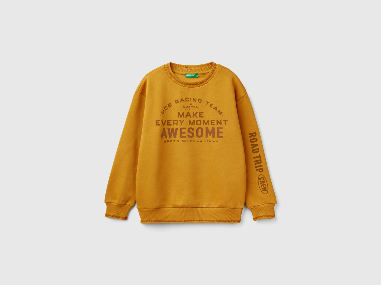 Felpa con stampa effetto velluto da bambino senape | Benetton Outlet