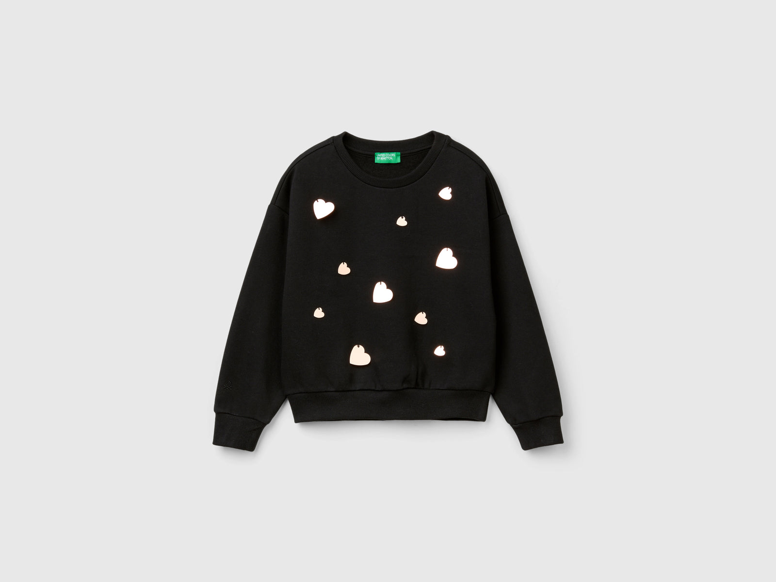 Felpa con paillettes cuore da bambina nero | Benetton Outlet