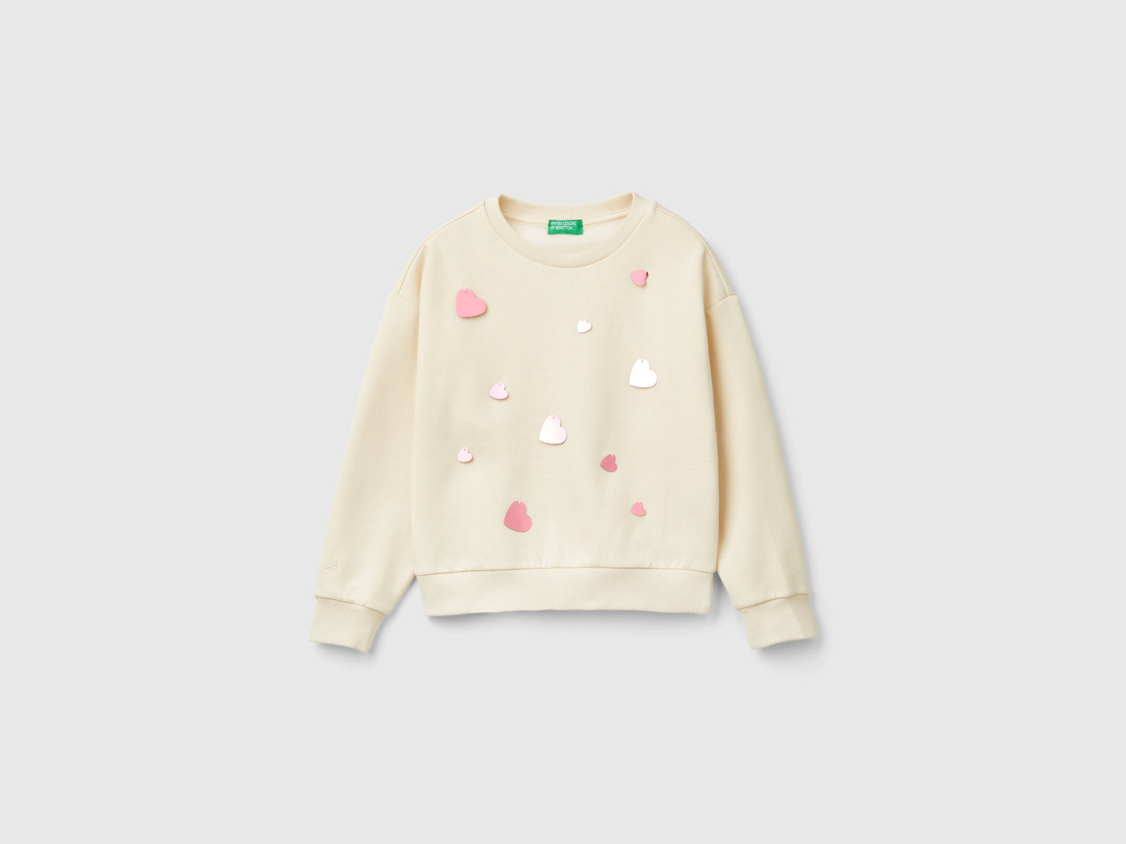 Felpa con paillettes cuore da bambina bianco panna | Benetton Outlet