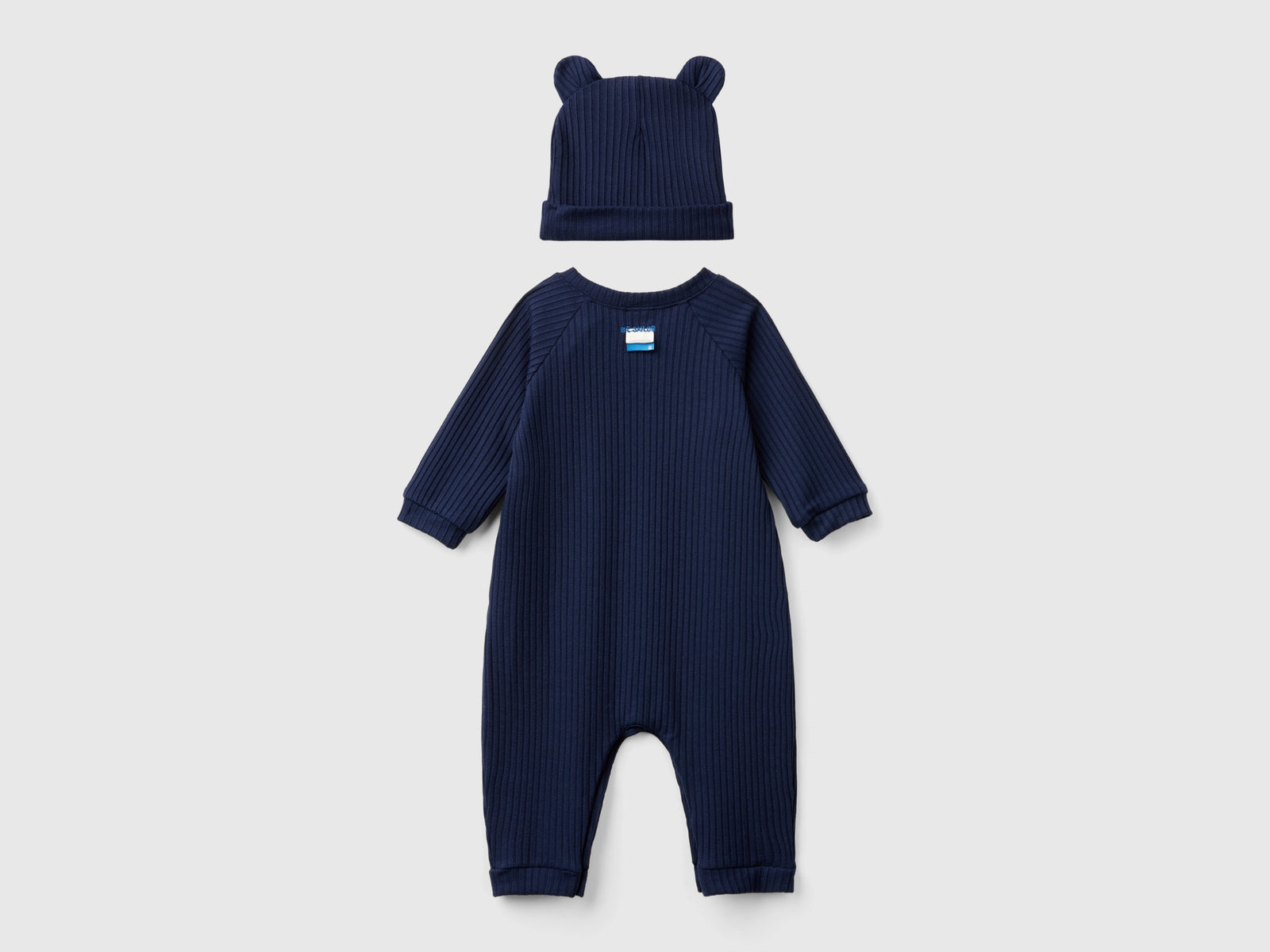 Set tutina e cappellino in misto viscosa stretch da neonato blu scuro 2 | Benetton Outlet