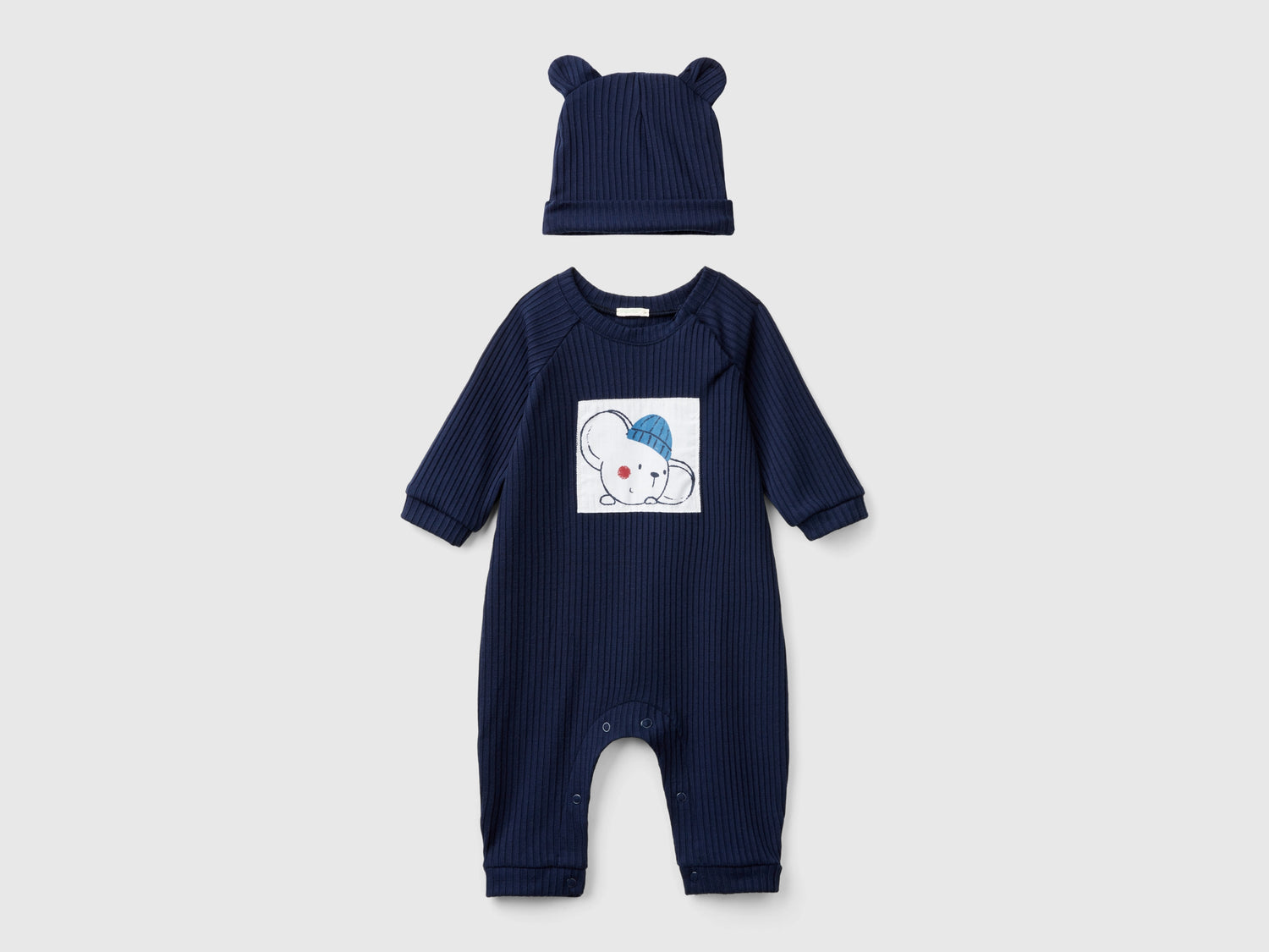 Set tutina e cappellino in misto viscosa stretch da neonato blu scuro | Benetton Outlet