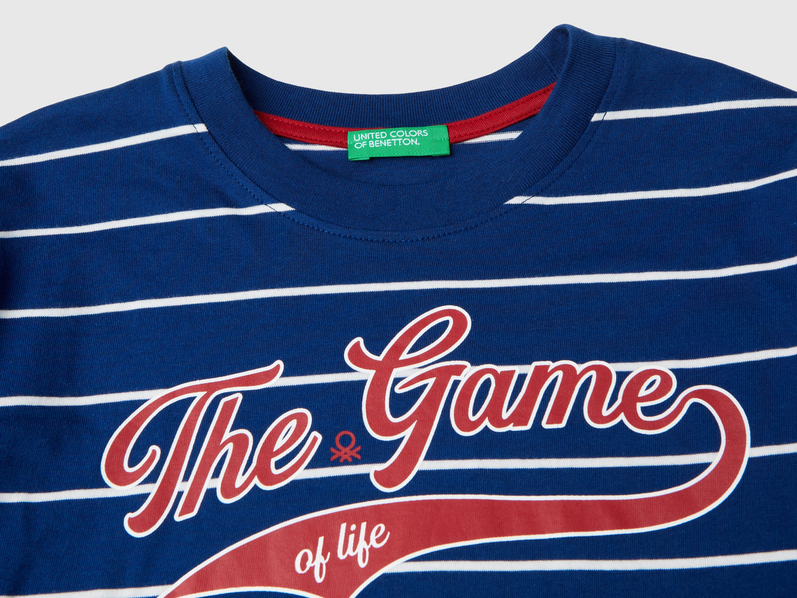 T-shirt a righe con slogan da bambino blu 3 | Benetton Outlet