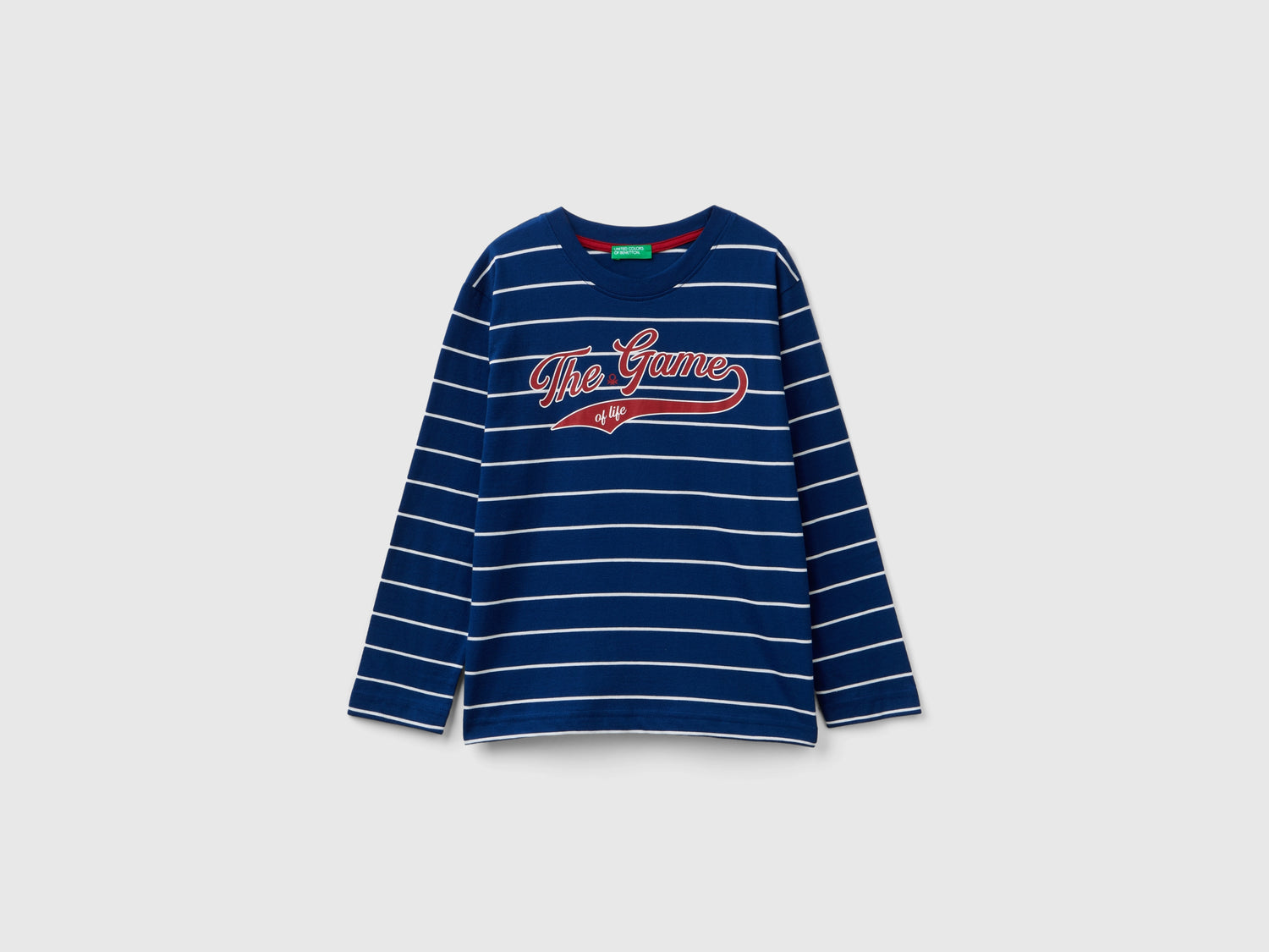 T-shirt a righe con slogan da bambino blu | Benetton Outlet
