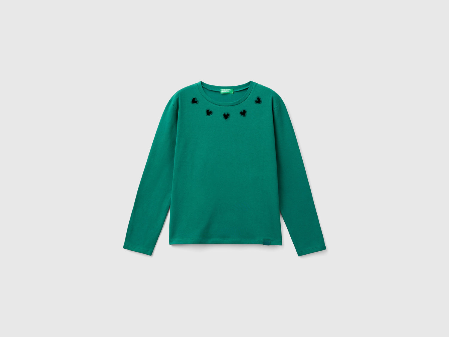T-shirt con cuori cut out da bambina verde scuro | Benetton Outlet