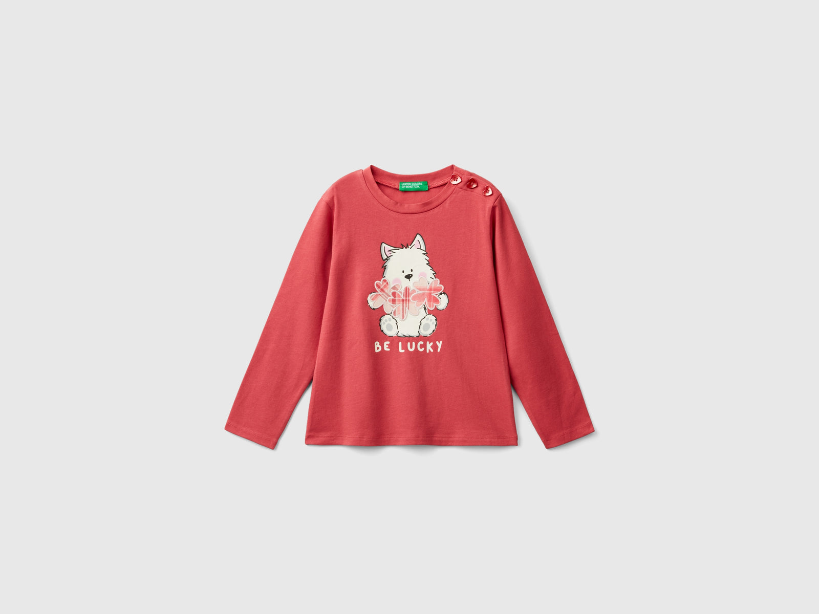 Maglietta con stampa in cotone stretch da bimba malva | Benetton Outlet