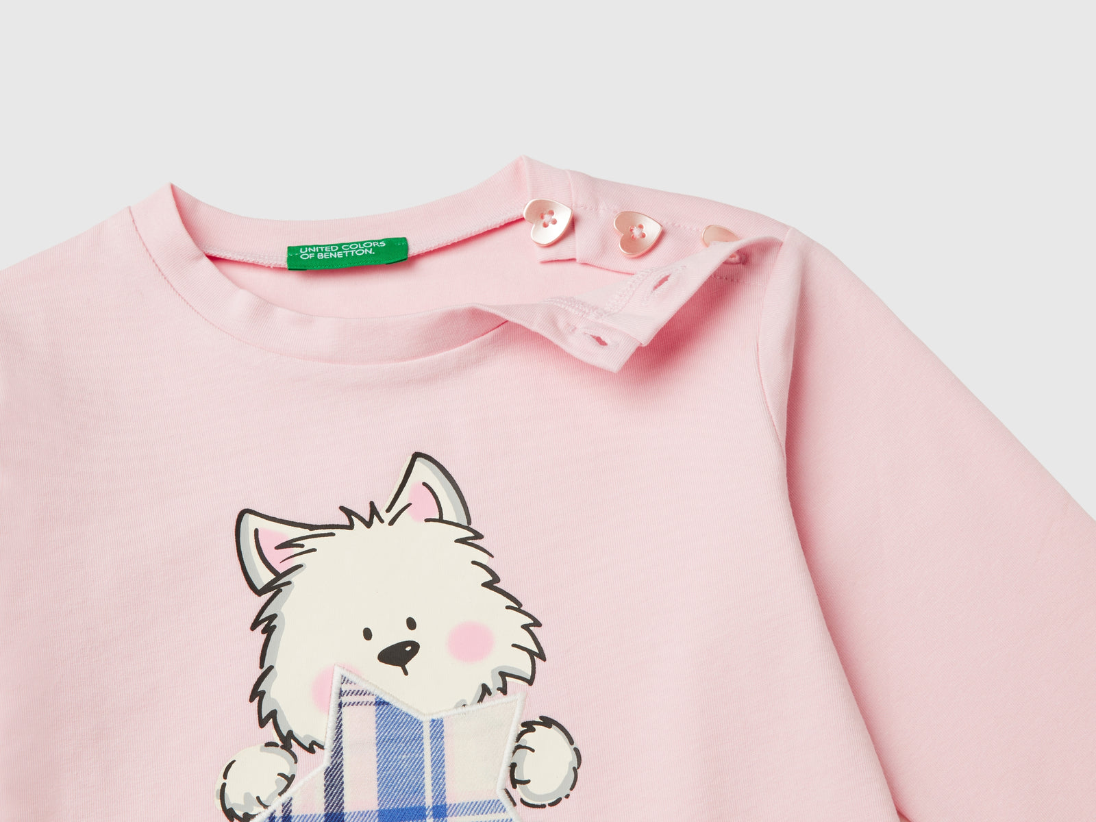 Maglietta con stampa in cotone stretch da bimba rosa 3 | Benetton Outlet