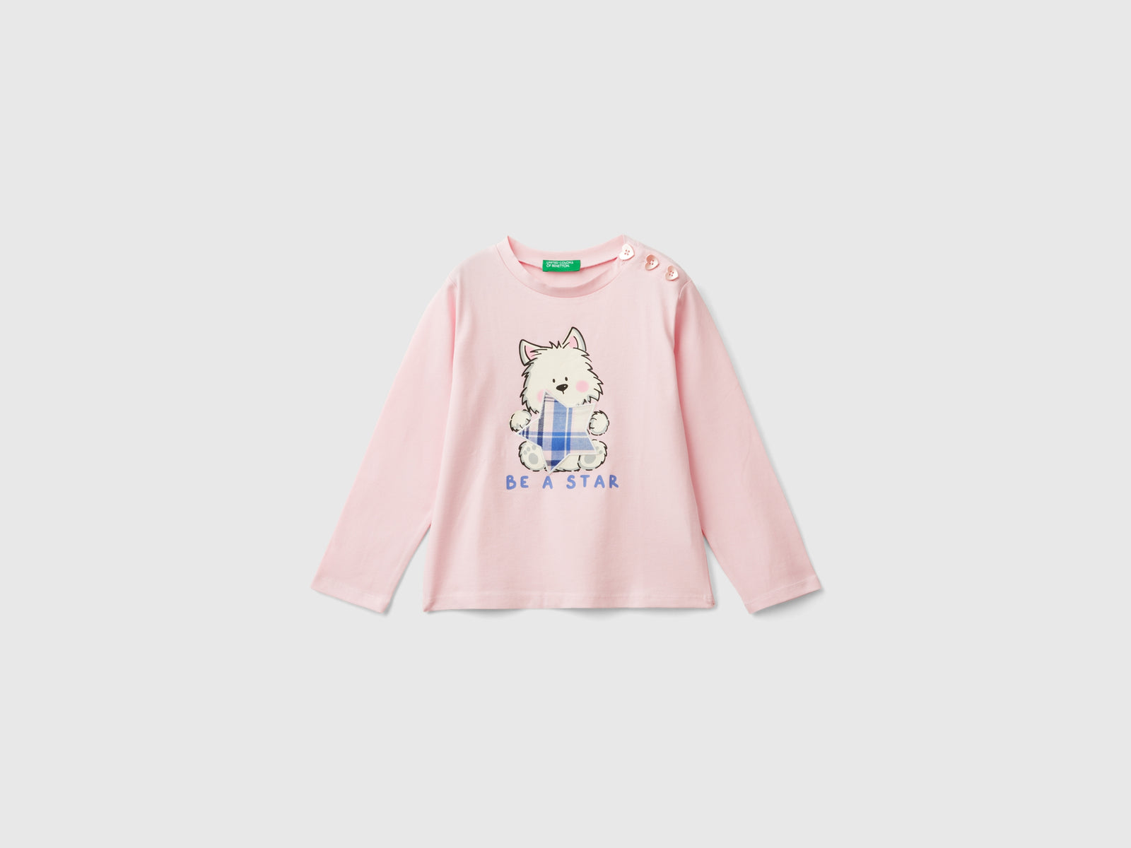 Maglietta con stampa in cotone stretch da bimba rosa | Benetton Outlet