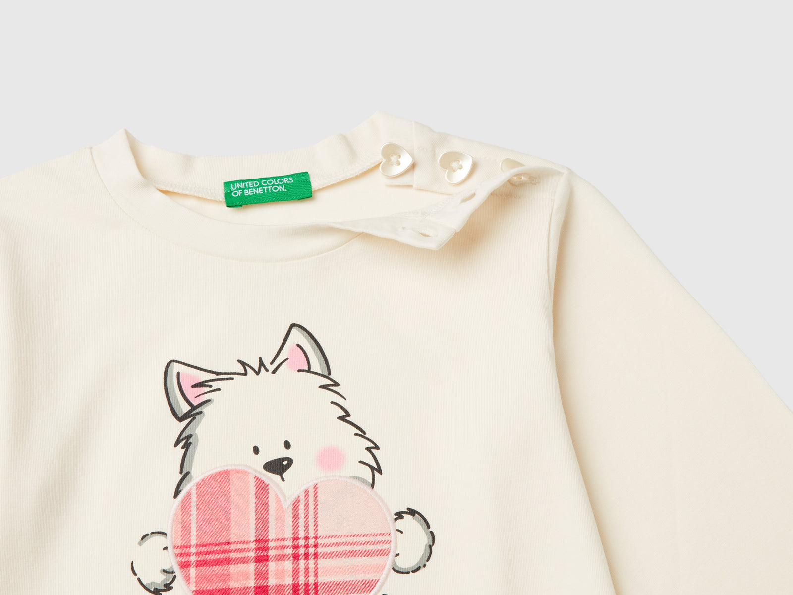 Maglietta con stampa in cotone stretch da bimba bianco panna 3 | Benetton Outlet