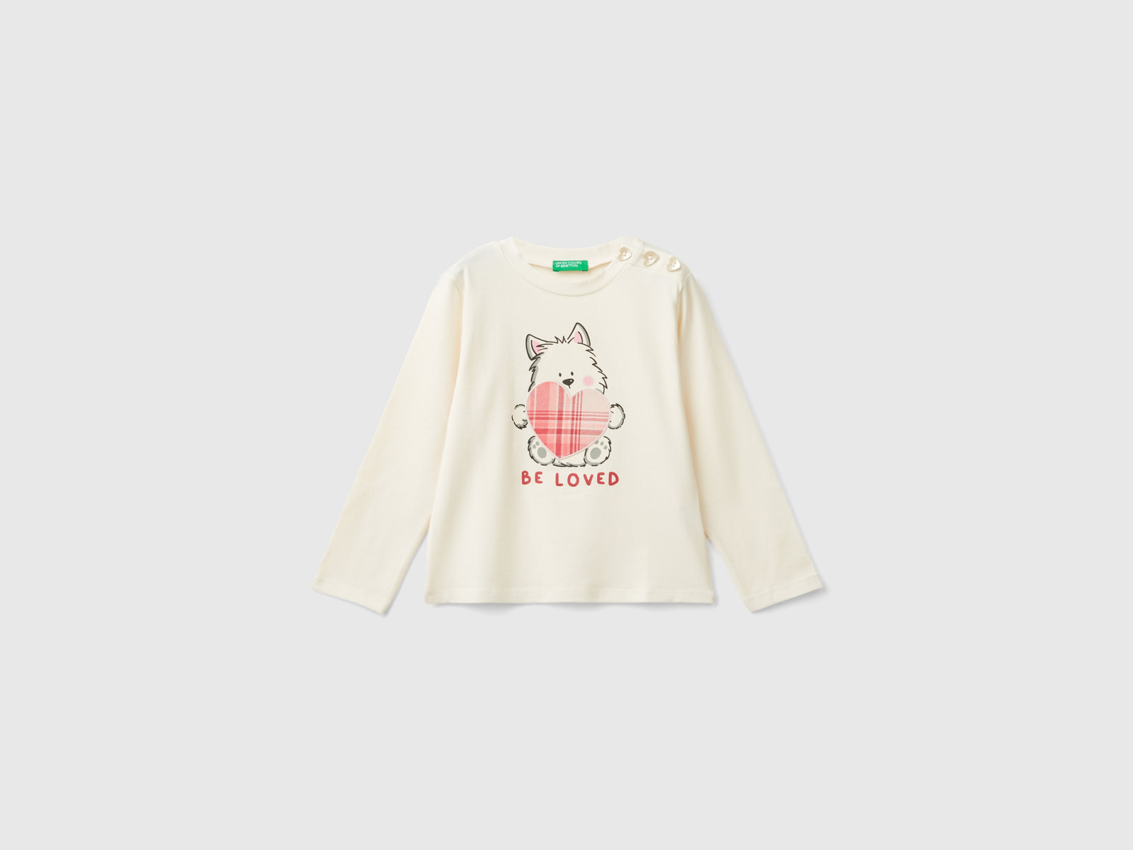 Maglietta con stampa in cotone stretch da bimba bianco panna | Benetton Outlet