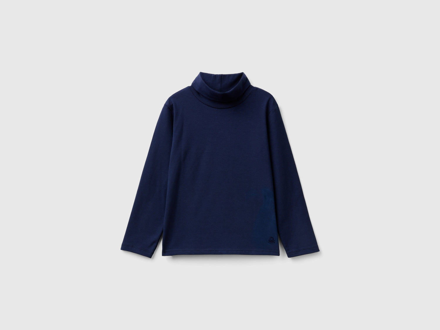 T-shirt lupetto in cotone stretch da bimba blu scuro | Benetton Outlet