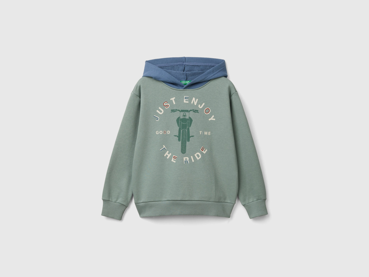 Felpa con cappuccio e stampa da bambino verde chiaro | Benetton Outlet