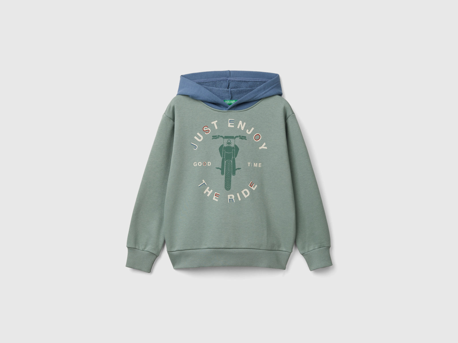 Felpa con cappuccio e stampa da bambino verde chiaro | Benetton Outlet