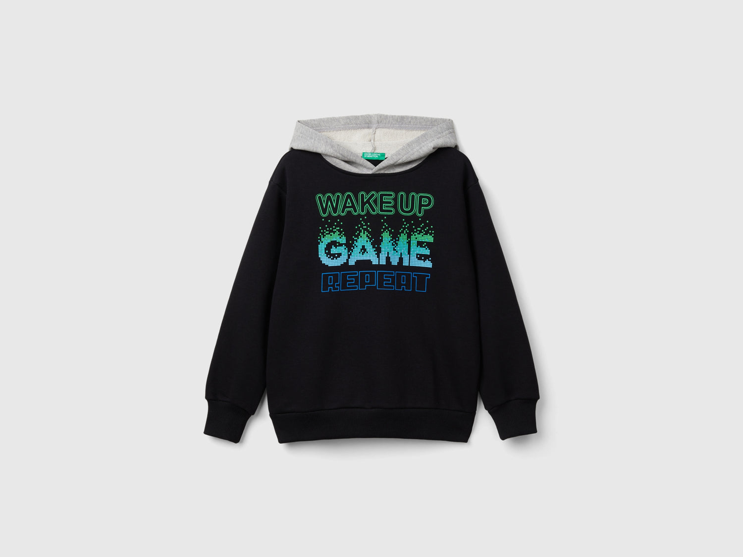 Felpa con cappuccio e stampa da bambino nero | Benetton Outlet