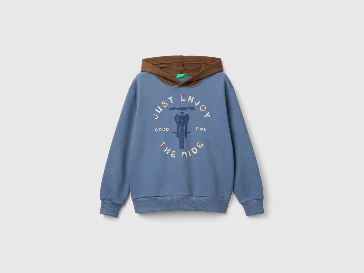 Felpa con cappuccio e stampa da bambino avio | Benetton Outlet