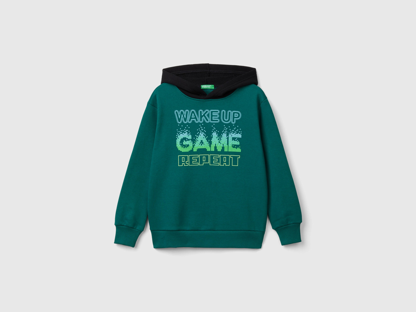 Felpa con cappuccio e stampa da bambino verde scuro | Benetton Outlet