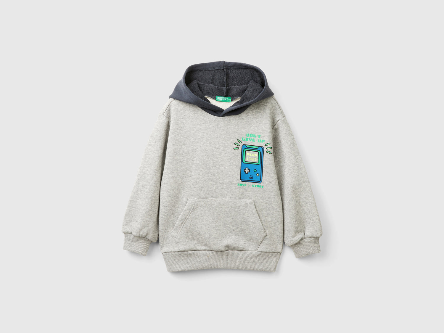 Felpa con cappuccio e stampa da bimbo grigio chiaro | Benetton Outlet