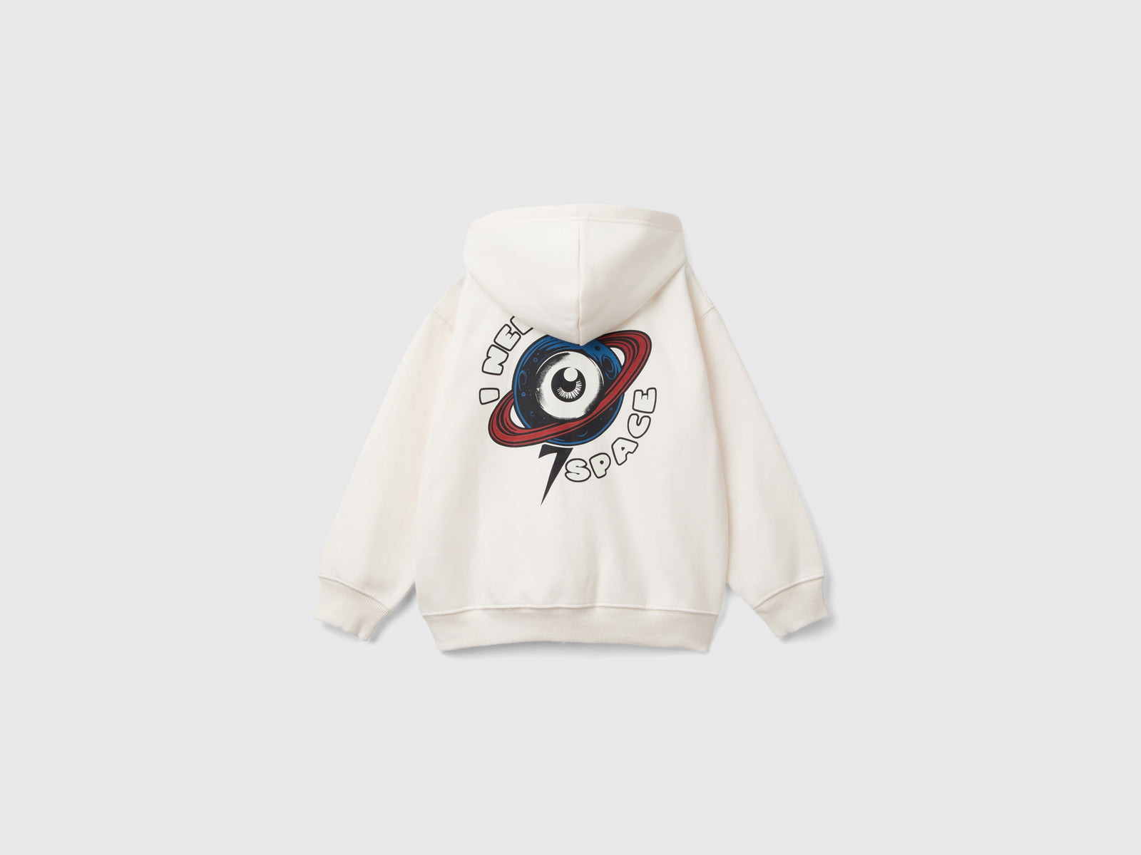 Calda felpa con stampa e cappuccio da bambino bianco panna 2 | Benetton Outlet