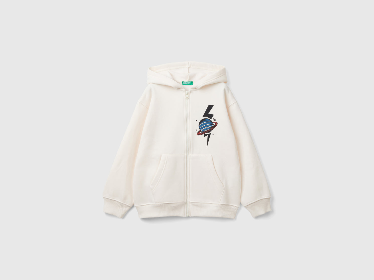 Calda felpa con stampa e cappuccio da bambino bianco panna | Benetton Outlet