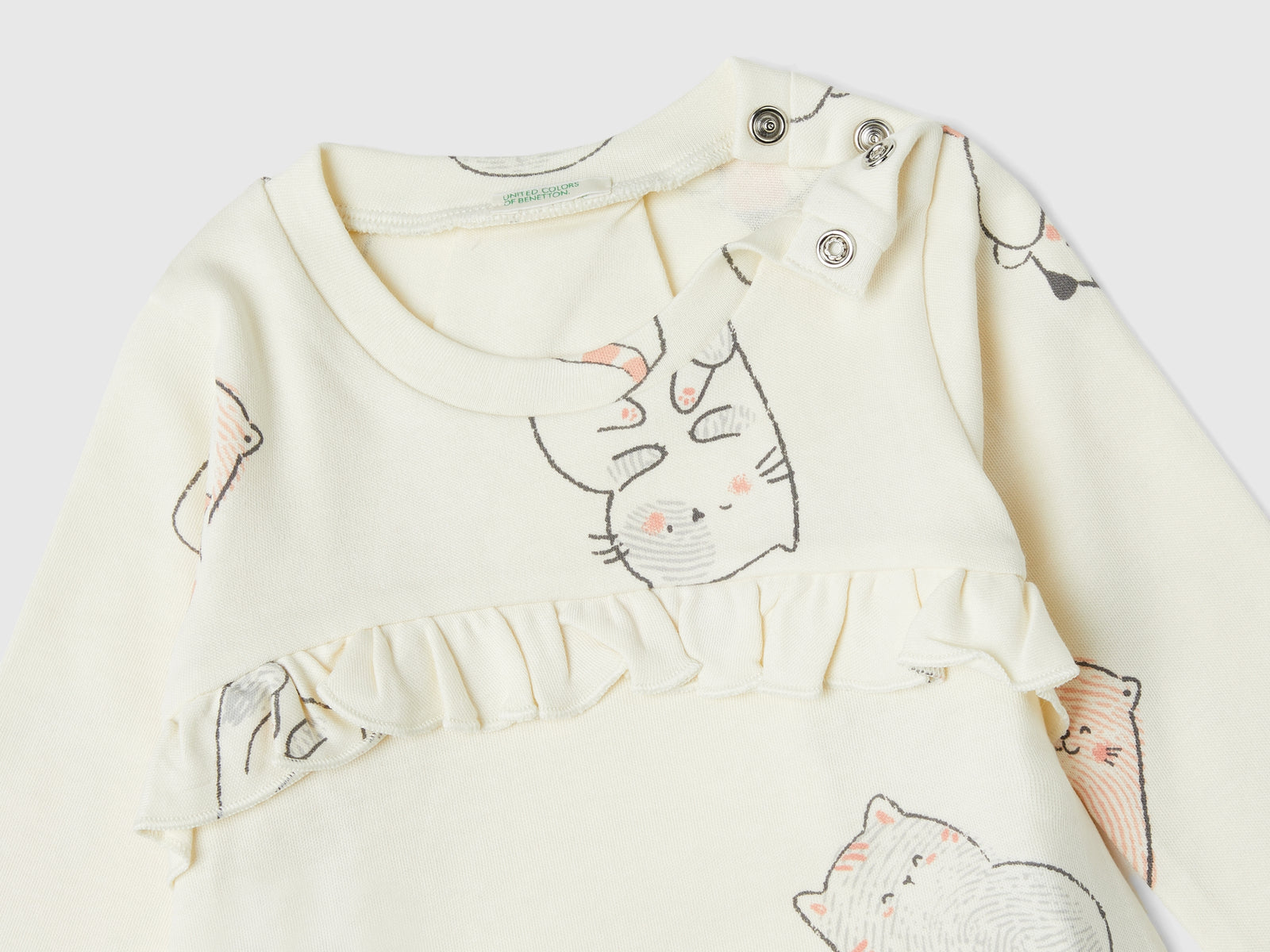 T-shirt gattini in puro cotone da neonato bianco panna 3 | Benetton Outlet