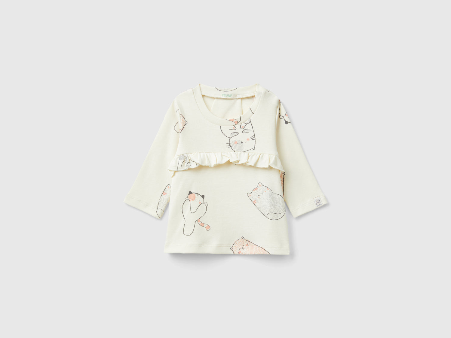 T-shirt gattini in puro cotone da neonato bianco panna | Benetton Outlet