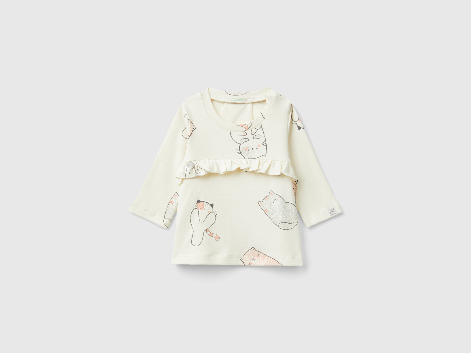 T-shirt gattini in puro cotone da neonato bianco panna | Benetton Outlet