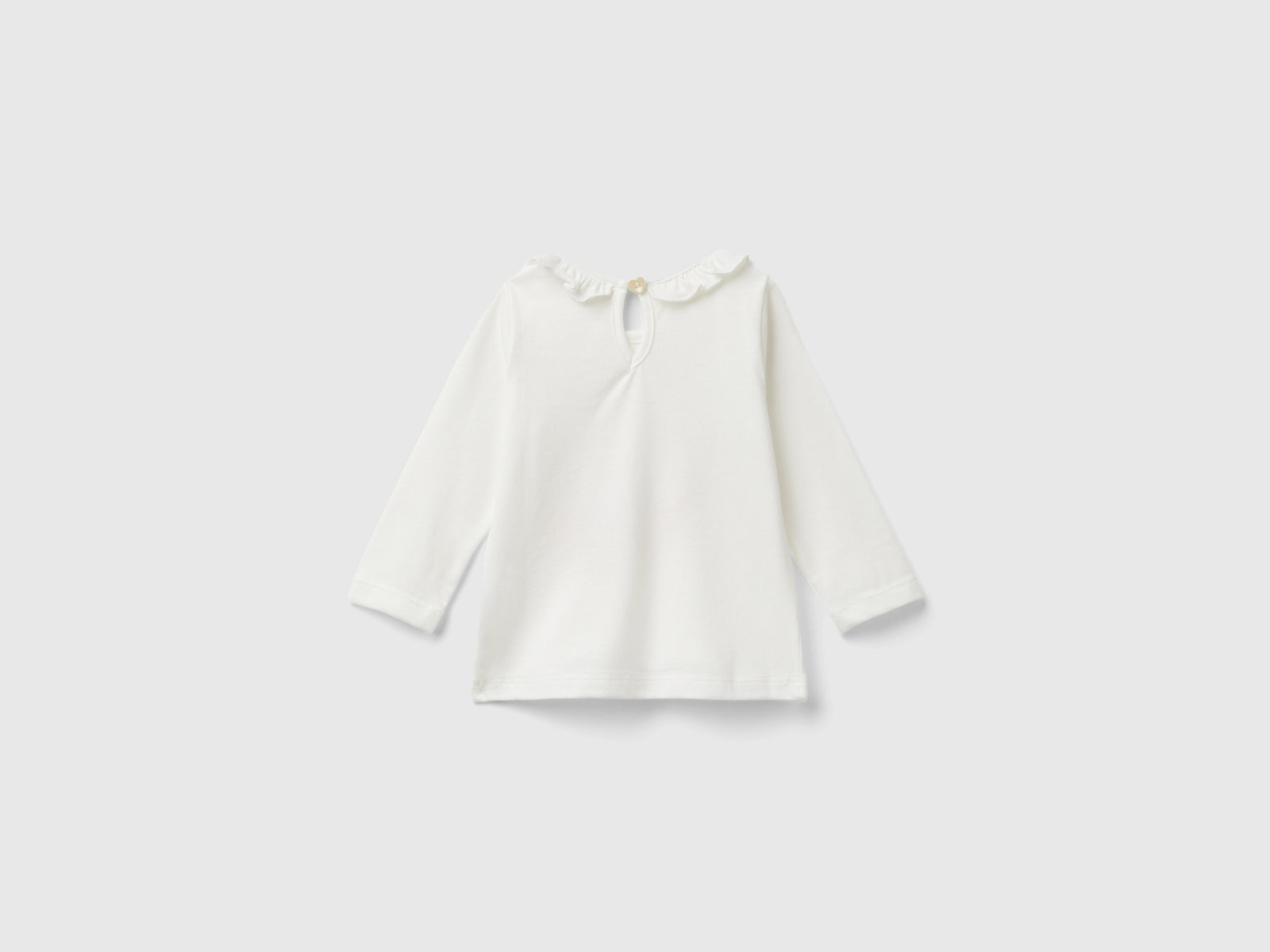 Maglietta con colletto rouches da neonato bianco panna 2 | Benetton Outlet